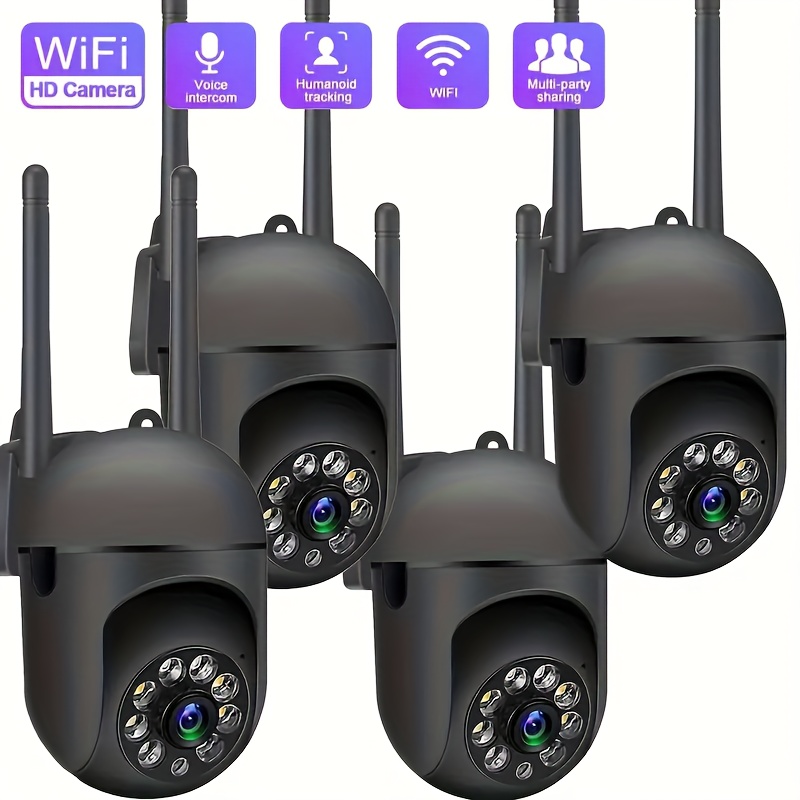 TEMU 4pcs 3mp Wifi Ptz Camera, Night Vision, Ip54 Protection Rating, Audio, Motion And Audio Alerts, Supports , Night Vision, Suitable For Home,
