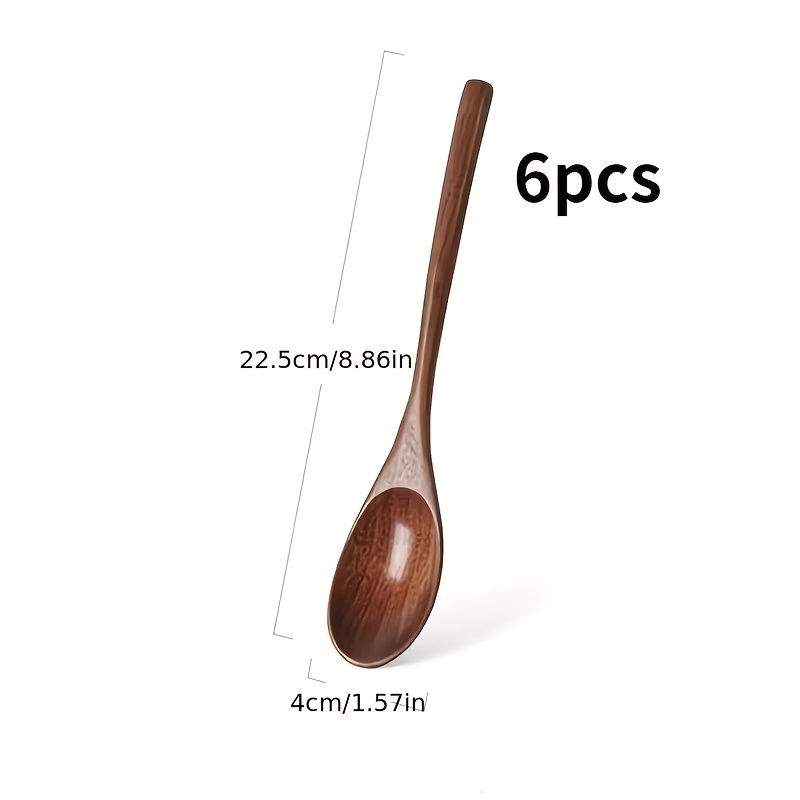 TEMU 6pcs Wooden Soup Spoon Set, Multi-functional Long-handle Wooden Spoons - Reusable Wooden Utensils For Stirring, Long Soup Spoons, Ideal For