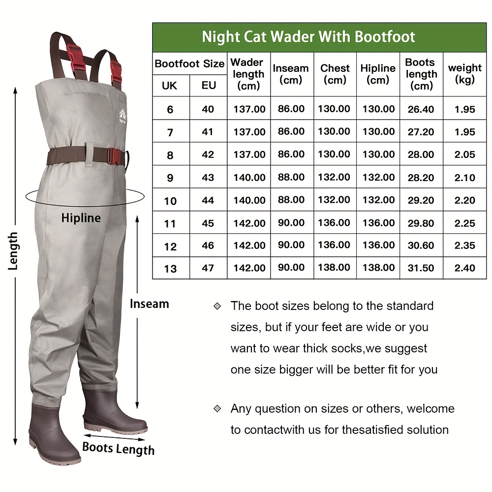 Image of Night Cat Fishing Waders For Women Men Durable Non-slip Tear-resistant Waders With Boots Gray Size 40-47