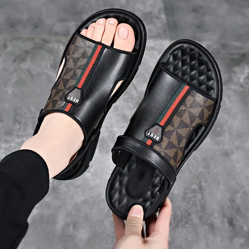mens trendy open toe breathable sandals comfy non slip casual durable soft sole slippers for mens outdoor activities shop the latest trends details 2