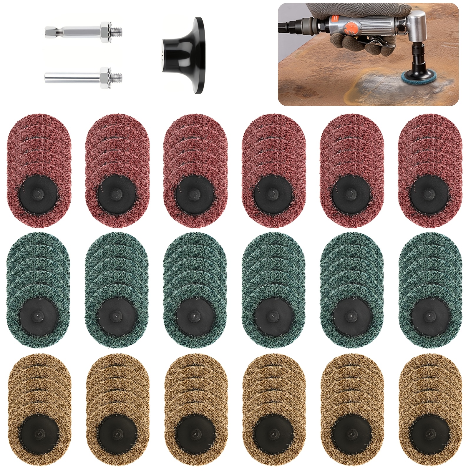 TEMU 93pcs 2-inch Sanding Disc Pads For Die Grinder, Quick Change Discs With 2pcs 1/4" Round & Hex Shank And 1pc Holder, Suitable For Surface Strip