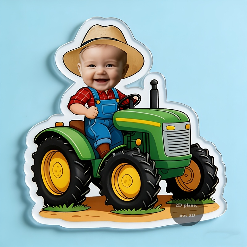 E-shop Personalisierter Fotokühlschrankmagnet mit individuellem Foto/Porträt & Traktor-Design, geeignet für Geburtstage, Bauernhof-Dekor,