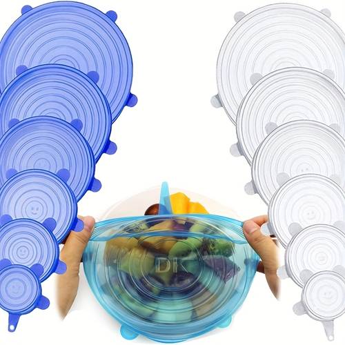 6pcs set of silicone stretchable round food storage lids durable and reusable food storage lids suitable for of bowls dishwashers and refrigerators kitchenware storage lids 6 different sizes suitable for most containers