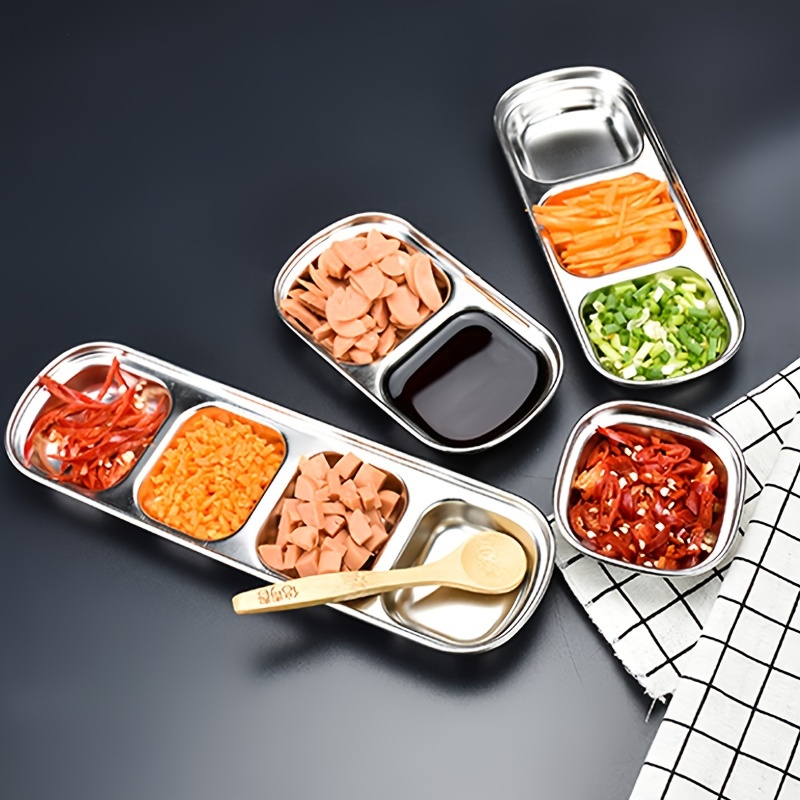 

1pc, 304 Stainless Steel Multifunctional Sauce Plate, Square Snack Dish, Dipping Sauce Plate, Suitable For Barbecue, Restaurant, Baking, Etc