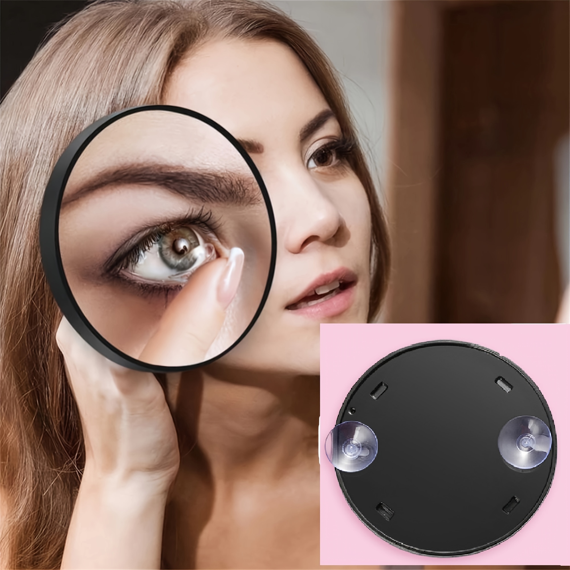 

1pc 10x/5x Magnifying Suction Cup Mirror, Easy Install, Versatile Bathroom And Makeup Accessory, Compact Travel Size