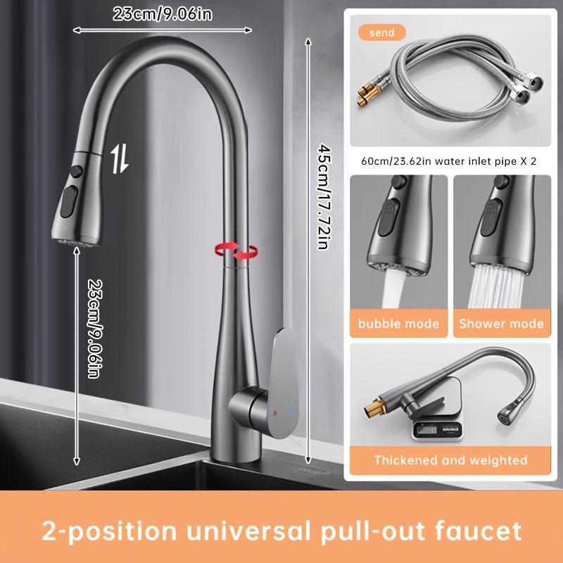 Multifunctional Pull-out Kitchen Universal Faucet | Water Outlet, Retractable, Chrome Plated, Thickened And Weighted, With Double Inlet Hoses, Suitable For Kitchen Sinks And Outdoors, Brand: Musurjoy