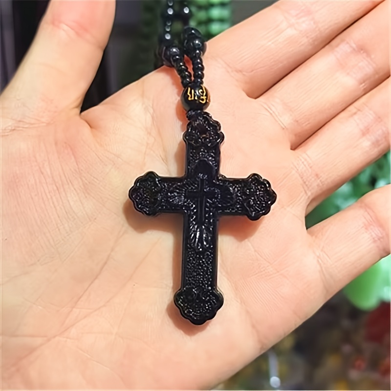 Unisex Retro Carved Cross Guardian Pendant Necklace