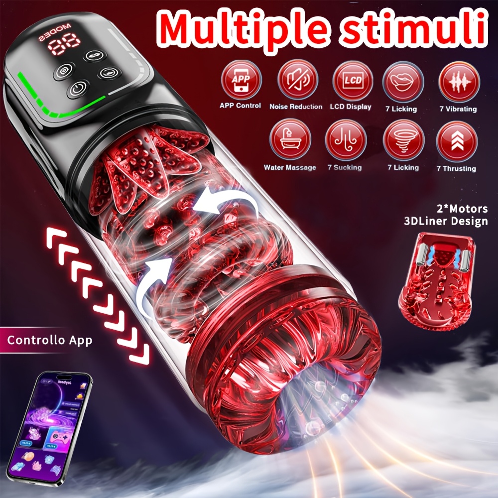 Adult Sex Toy 4-in-1 Automatic Oral Sex Cup Masturbator - Features 7 Thrusting & 7 Rotating & 7 Sucking Licking & 7 Vibrating Modes, 2000mAh Rechargeable Lithium Battery, Male Sex Toy, Suitable for Adult Men and Beginners, Adult Intimacy Product
