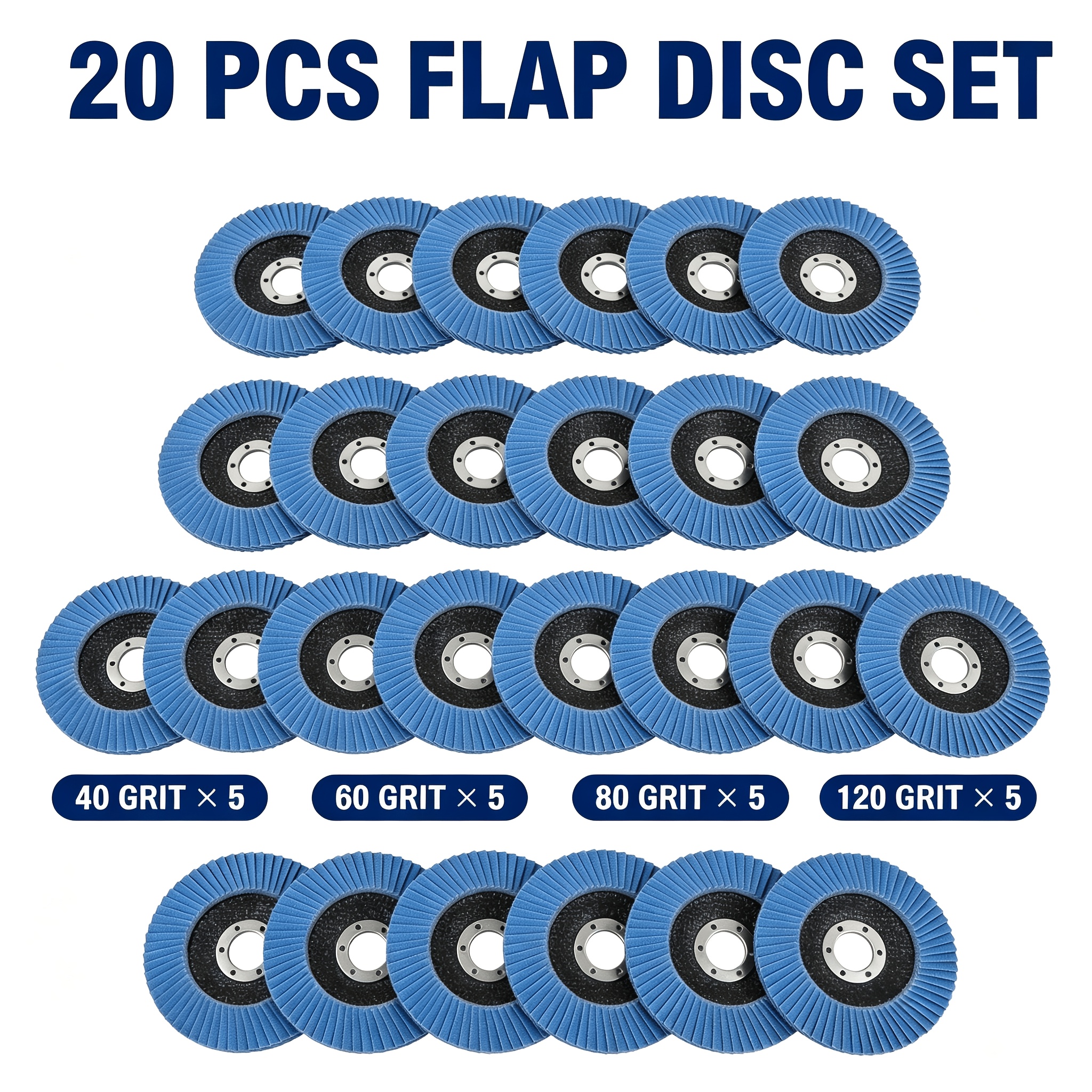 TEMU 20pcs/40pcs 4-1/2 Inch 7/8 Zirconia Flap Disc Set, Assorted 40/60/80/120, Blue Grinding Wheels For Metal And Wood