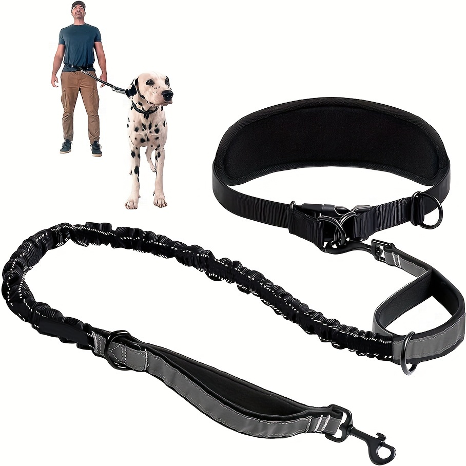 

Adjustable Hands-free Dog Leash With Shock-absorbing Waist Belt, Double Handle Bungee For Running, Reflective Nylon Strap For Large And Medium Dogs