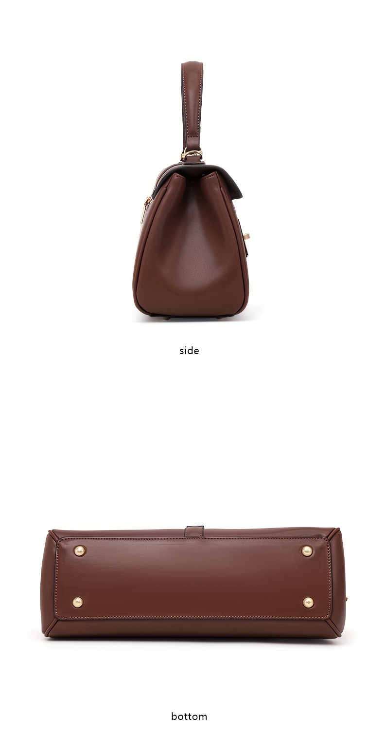 Women's Elegant Large Capacity Handbag - Sophisticated Convertible Clutch, with Golden-Tone Hardware, Zipper Closure, Structured design - Formal & Everyday Use - Available in Deep Brown/Black - Luxury Leather-like Women's Purse