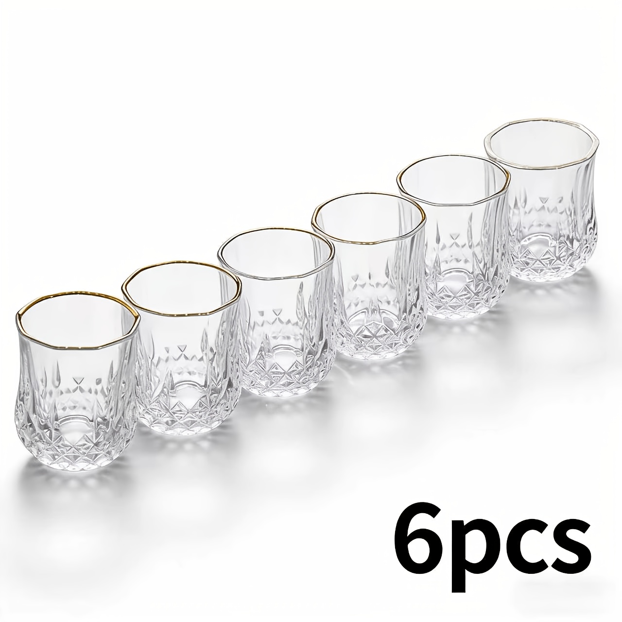 Image of 6pcs, 40ml Diamond Shot Glasses For Whiskey And Vodka With Texture Glass Shots, Perfect Gift For Boyfriend Or Father Suitable For Bars, Parties, Restaurants