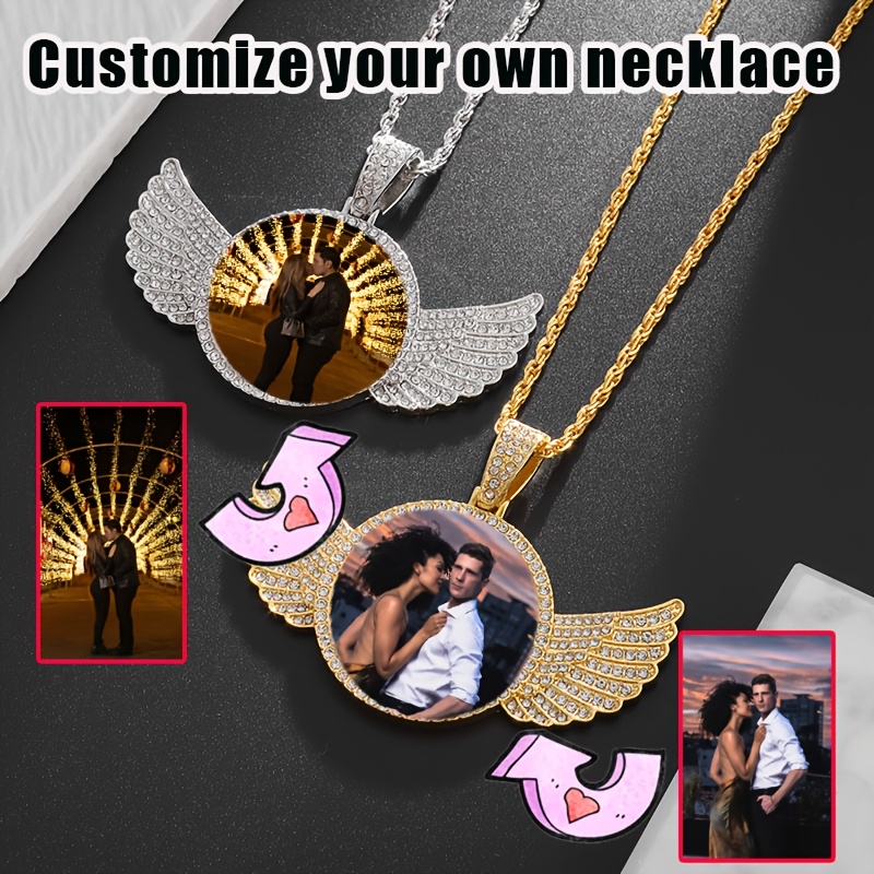 

1pc Custom Photo Pendant Necklace With Wings, Personalized Stainless Steel With Synthetic Zirconia, Elegant & Sexy, Ideal For & Gift-, Valentine's Day & All