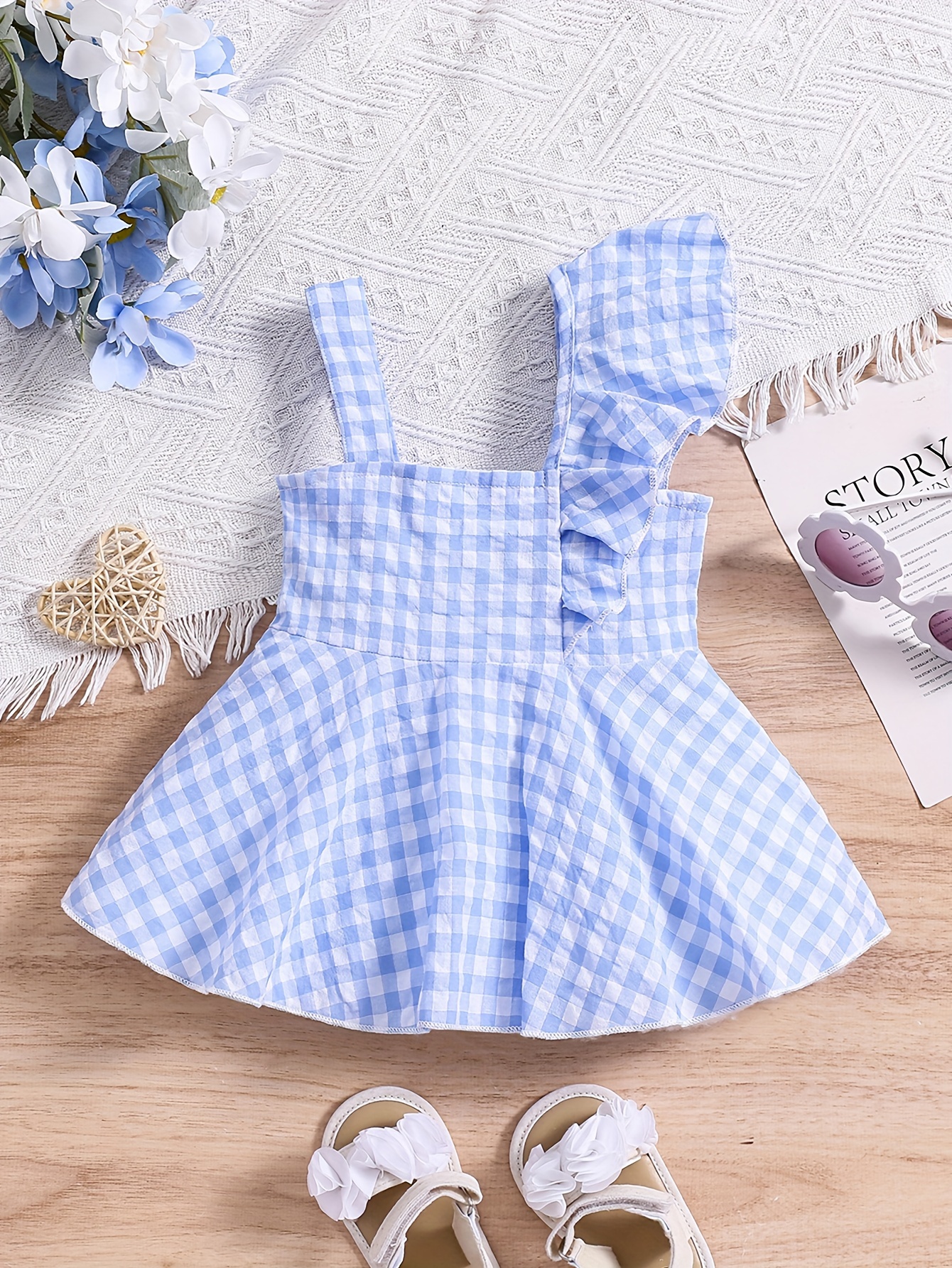 Toddler Kid's Plaid Pattern Trendy Peplum Top, Ruffle Decor Cami Top, Baby  Girl's Clothing