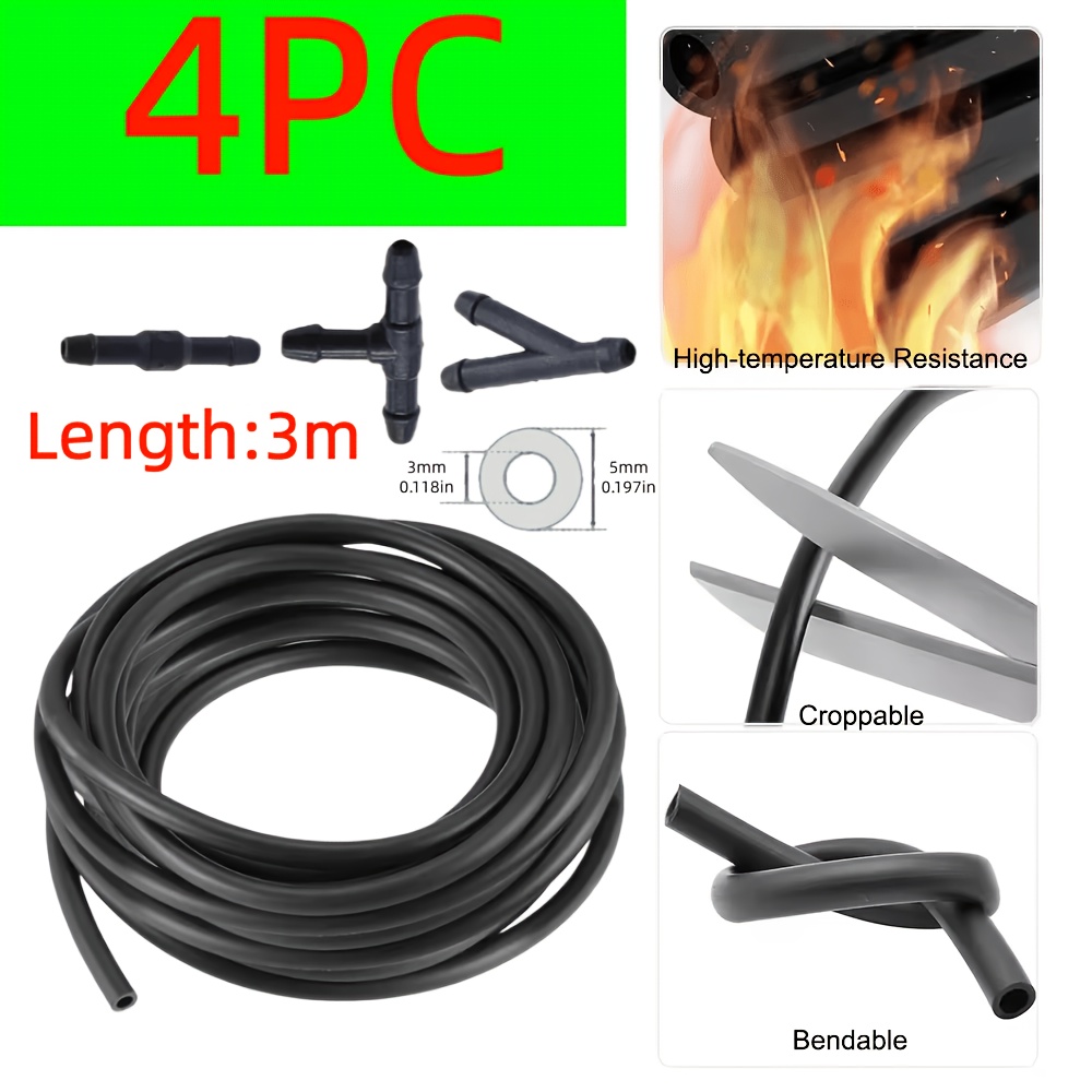 TEMU 4pcs Set, Length 3 Meters, Inner Diameter (3mm) Outer Diameter (5mm) Car Windshield Washer Hose Wiper Blade Tube Water Pipe And Connector