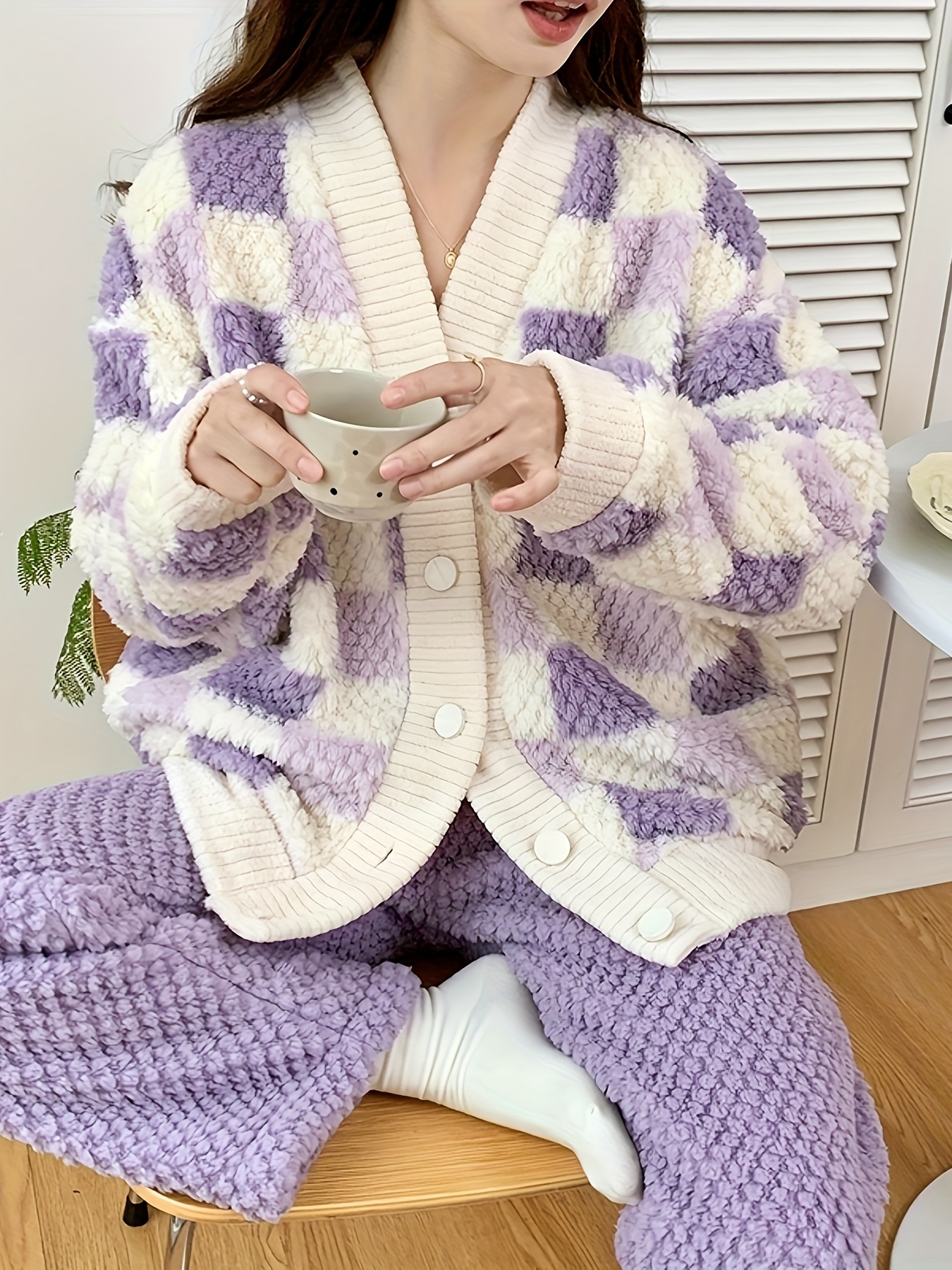 ZYUEER Pyjama Femme Hiver, Ensembles De Pyjamas En Polaire, Vêtements