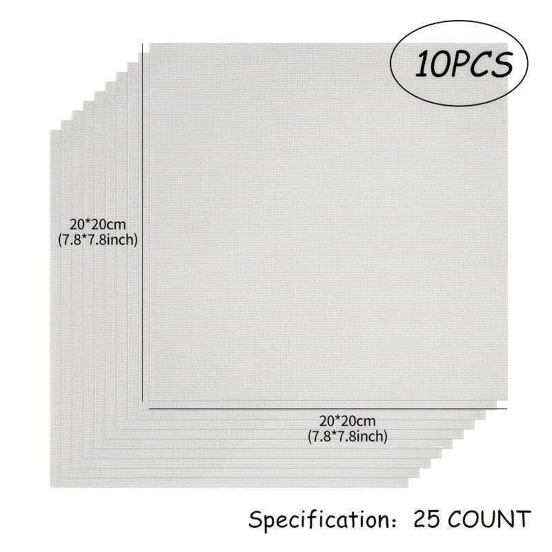 TEMU Lot de 10 carrés de tissu blanc pré-découpés à grille 32CT/25CT, 7,8x7,8 pouces, pour artisanat vestimentaire, point de croix, couture et
