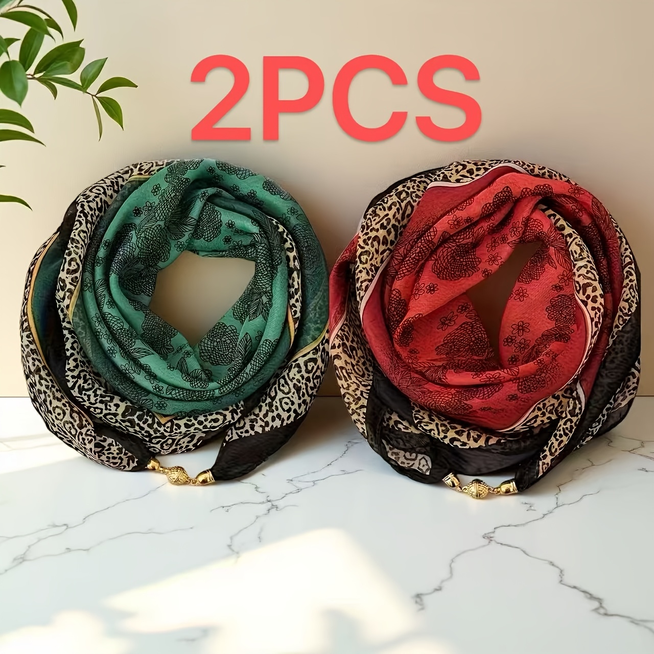 TEMU 2pz Sciarpa Elegante con Motivo Leopardato e Fibbia Chiusa, Non Facile da Cadere, Adatta per Decorazione da Donna, Tre Colori a Scelta, e