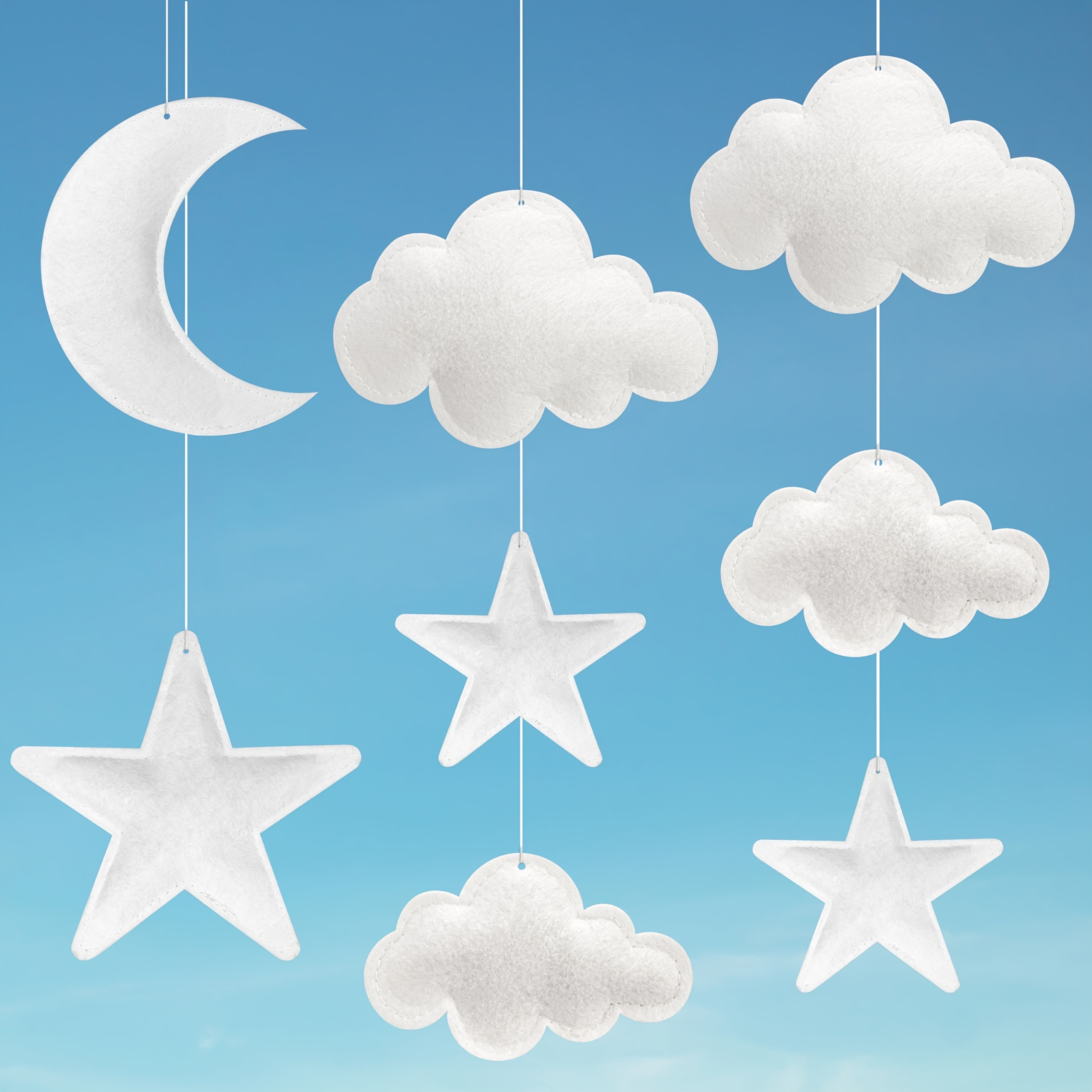 

8pcs 3d Hanging Cloud Set With Moon And Stars For Ceiling Decor, Felt Artificial Ceiling Clouds For Wedding Nursery Children Room Party Baby Shower Cloud Props