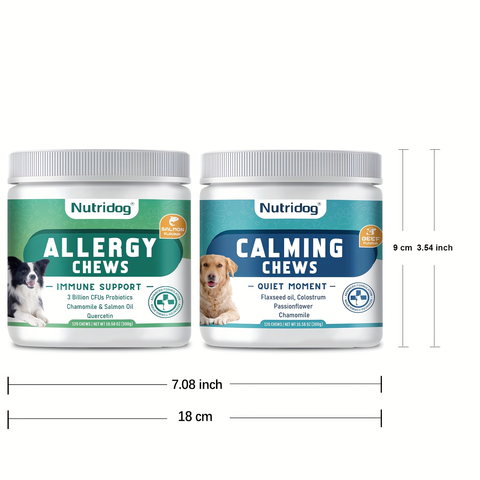 TEMU 2 Pack Dog Treats 10.58oz Dog Allergy Chews Salmon Flavor 120 Chews +10.58oz Calming Chews Beef Flavor 120 Chews Dog Food, Dog Snack, Suitable For All Breeds