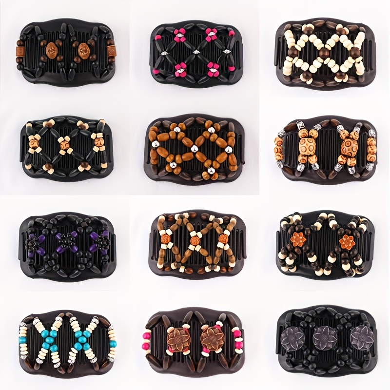 TEMU 6pcs Random Beaded Elastic Double Sided Magic Hair Combs Bun Maker Hair Accessories Women 2026 Spring Summer New Style
