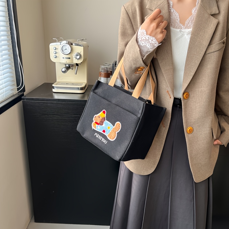 Cartoon Dog Canvas Lunch Bag with Large Capacity