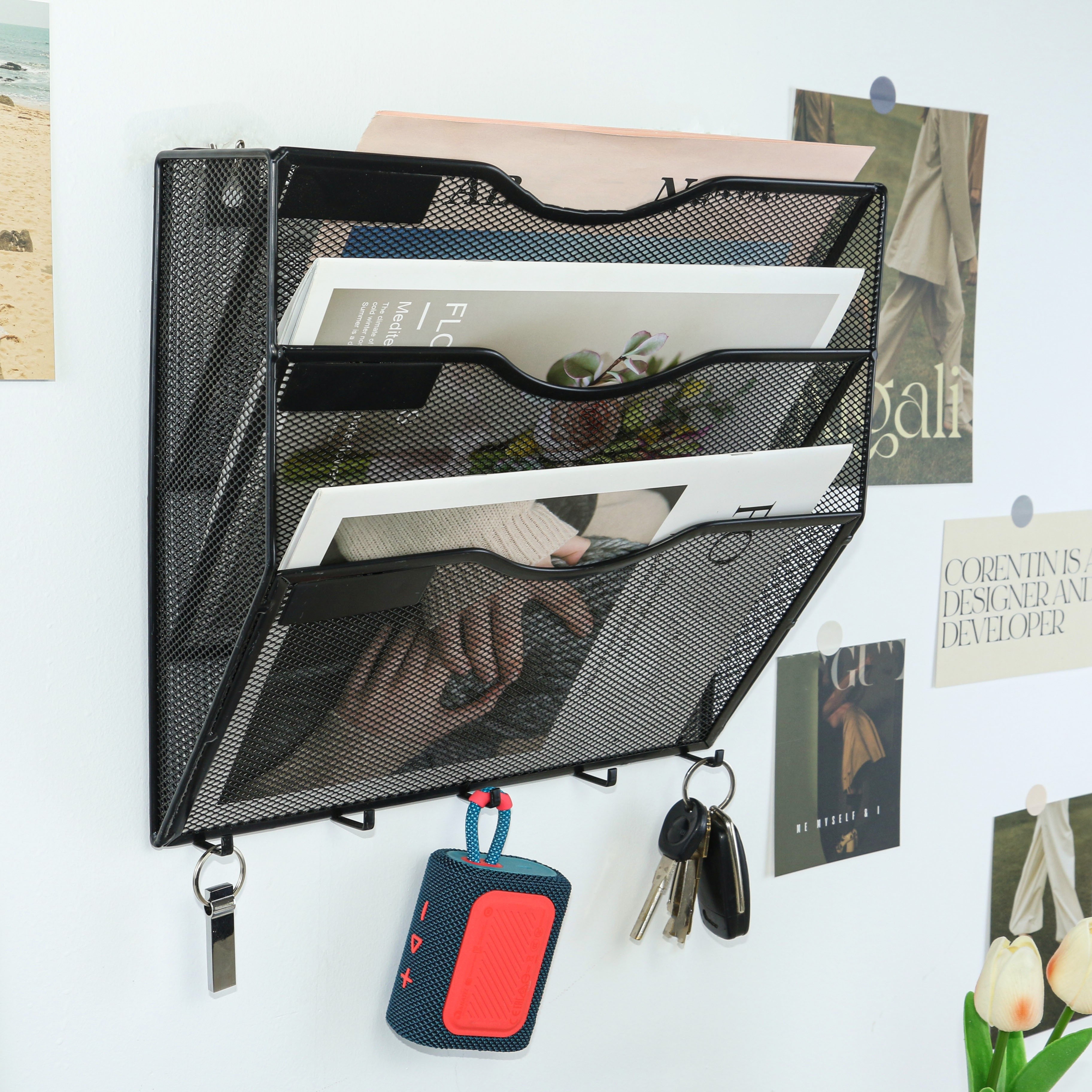 Wandmontierter Zeitschriftenständer, Minimalistisches Metallwandregal Aufbewahrungskorb Fur Zuhause Aktenschrank Furs Buro Papier Und Postorganizer Gold 94015366