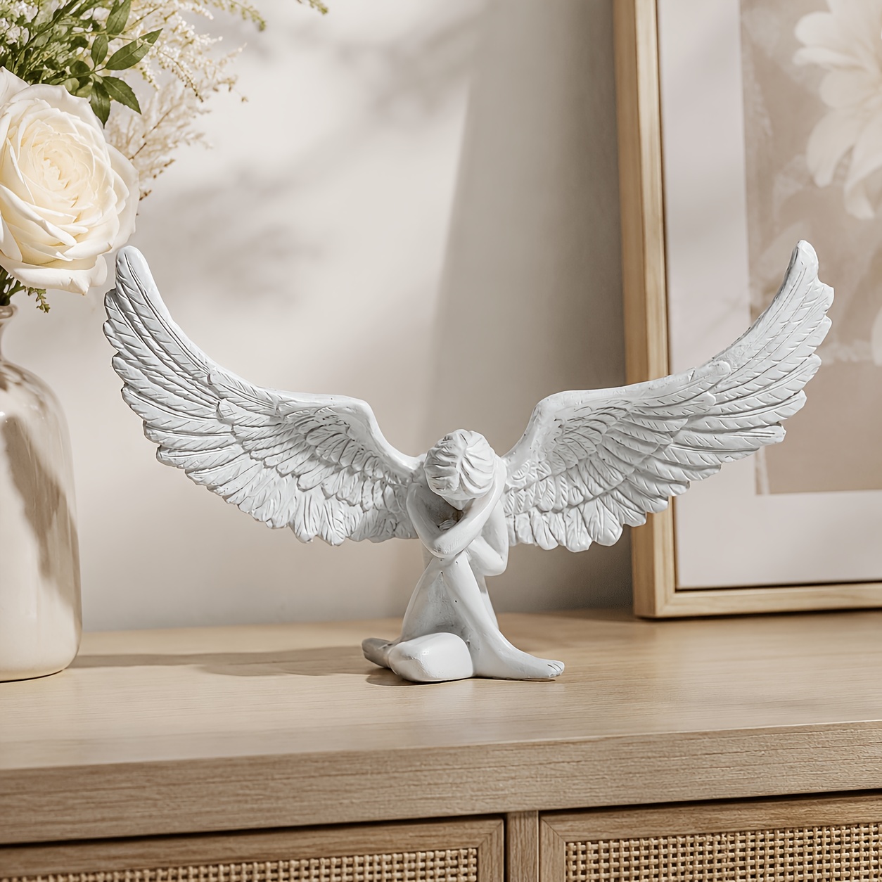 Image of 1pc European Style Figurines, Desktop Ornaments, Office Bedroom Decorative Ornament, Wings Resin Ornament, Home Decor, Room Decor, Table Decor, Gifts