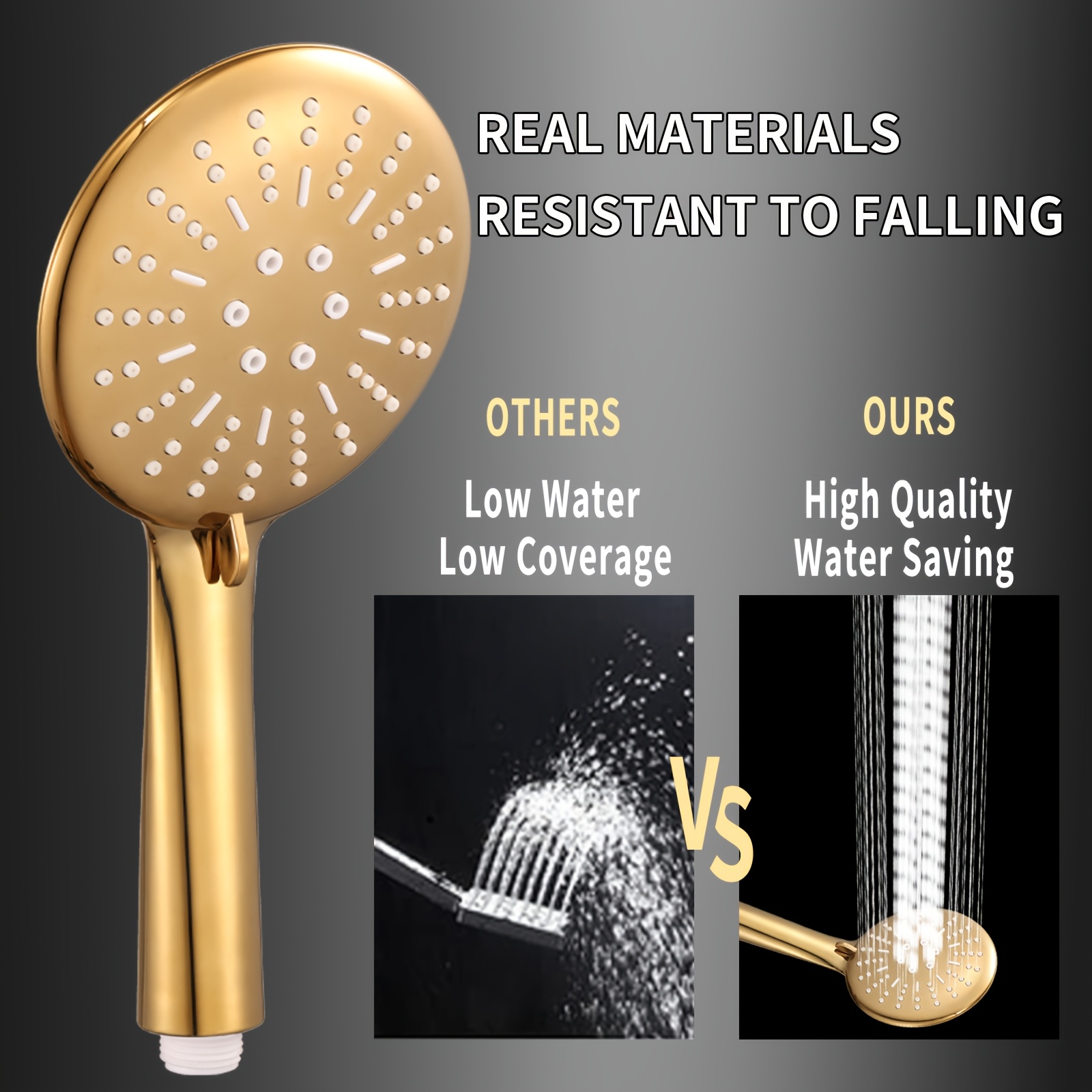 Golden High Pressure Square Rain Shower Head and Handle Set
