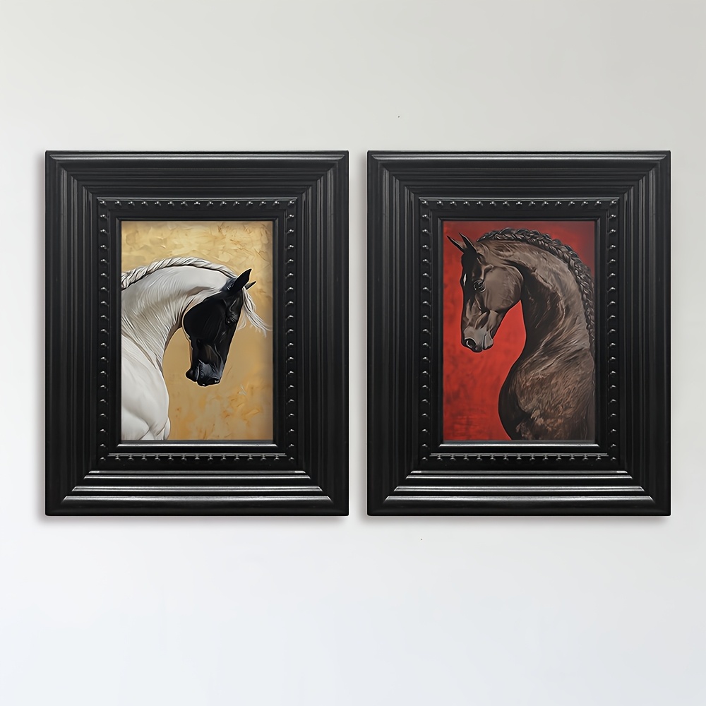 TEMU 2 stuks Victoriaanse Gotische Paarden Wandkunst Panelen - Ingelijste Paardenschilderijen Geschikt voor Woonkamer, Slaapkamer, Kantoor Decoratie,