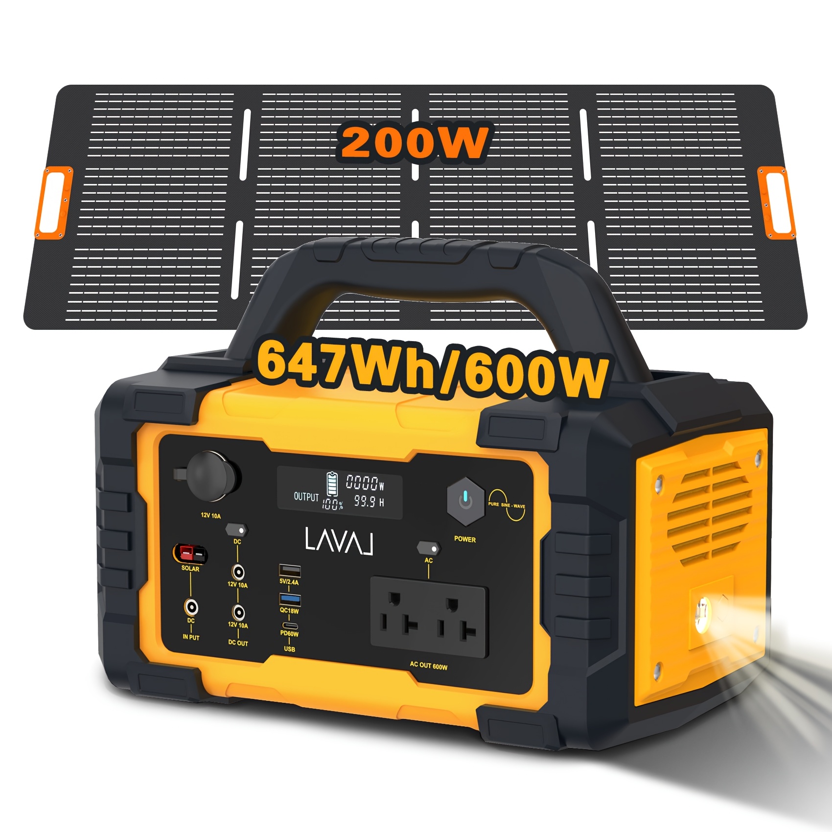 TEMU Portable Power Bank With Solar Panel, 642wh/600w, Suitable For Family Emergency Outdoor Hunting Camping Rv Trip