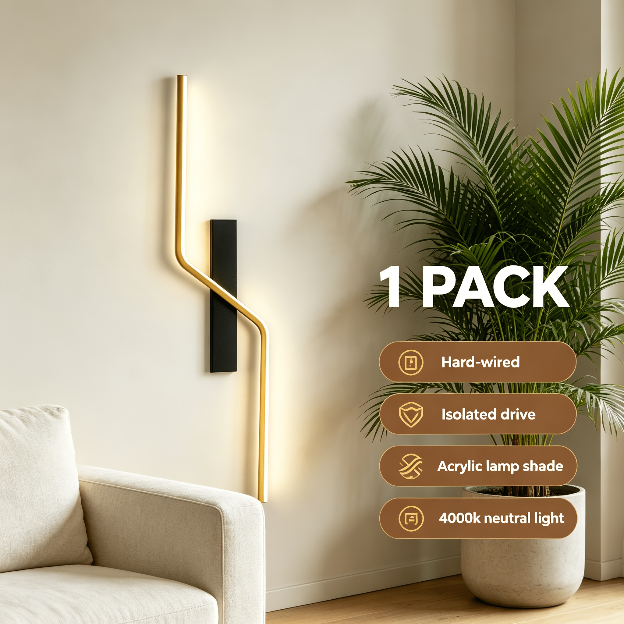 SYHENOP Nordic Light Luxury Style LED Strip Wall Light, Golden Black Contrast Design, 4000K Neutral Light, Minimalist Bedroom Study Background Wall Lamp, Nordic Style Home Decoration Wall Light, Ideal Lighting Choice for Living Room And Kitchen