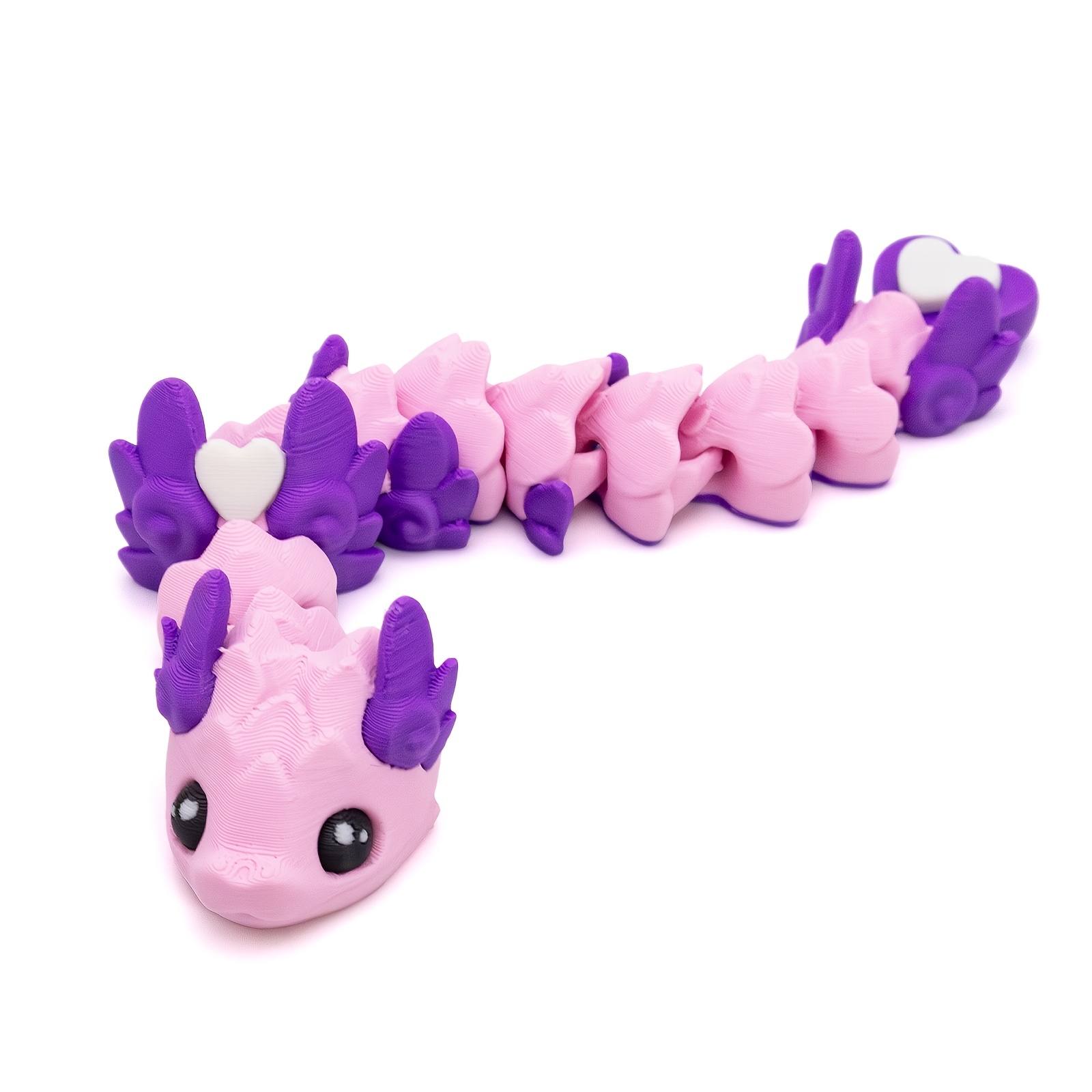 TEMU 3d Printed Multi-jointed Articulated Heart Dragon Ornament - Pink And Purple Contrasting - Girly Heart Dragon Stress-relief Trendy Toy