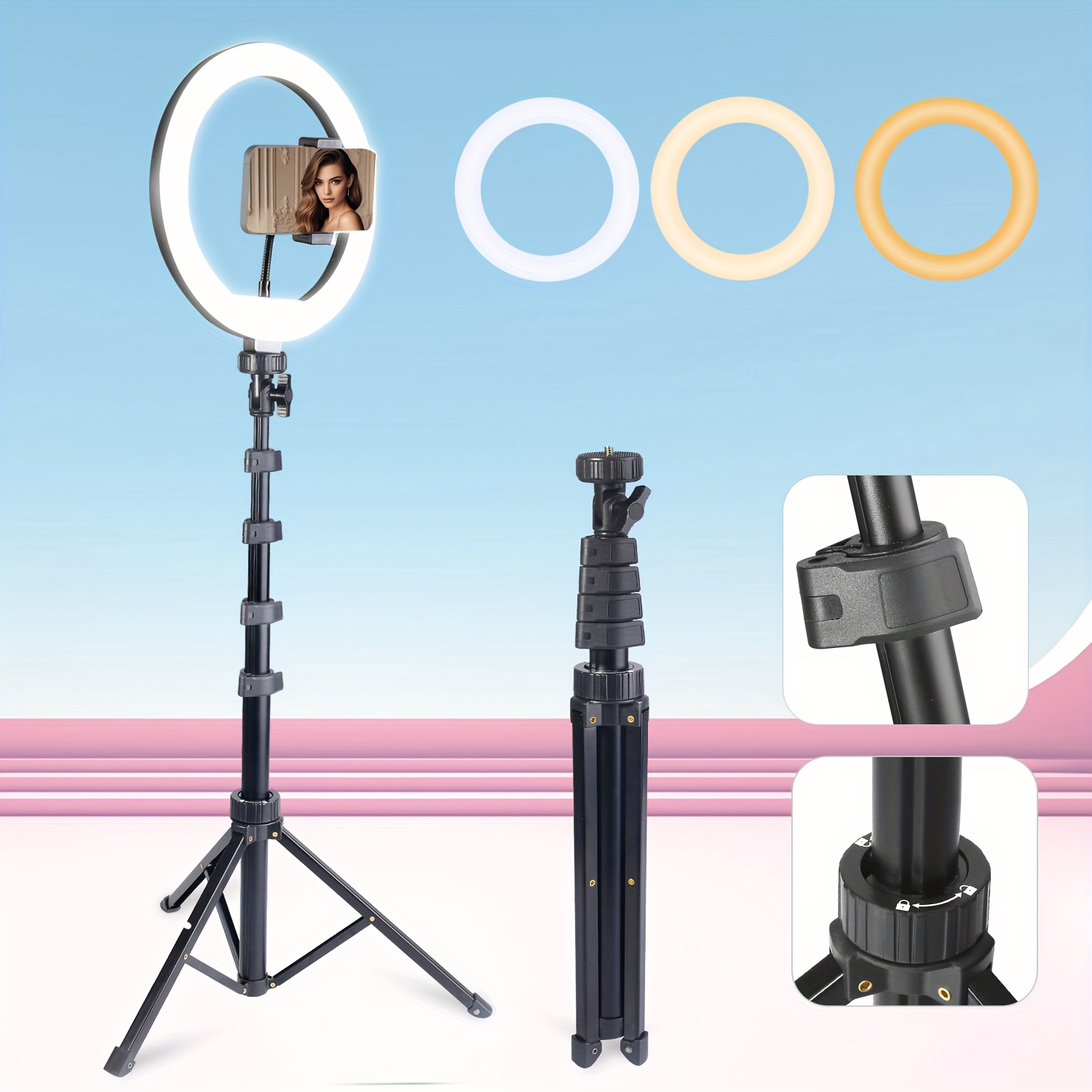 selfie ring light three a tripod phone holder Temu Kuwait