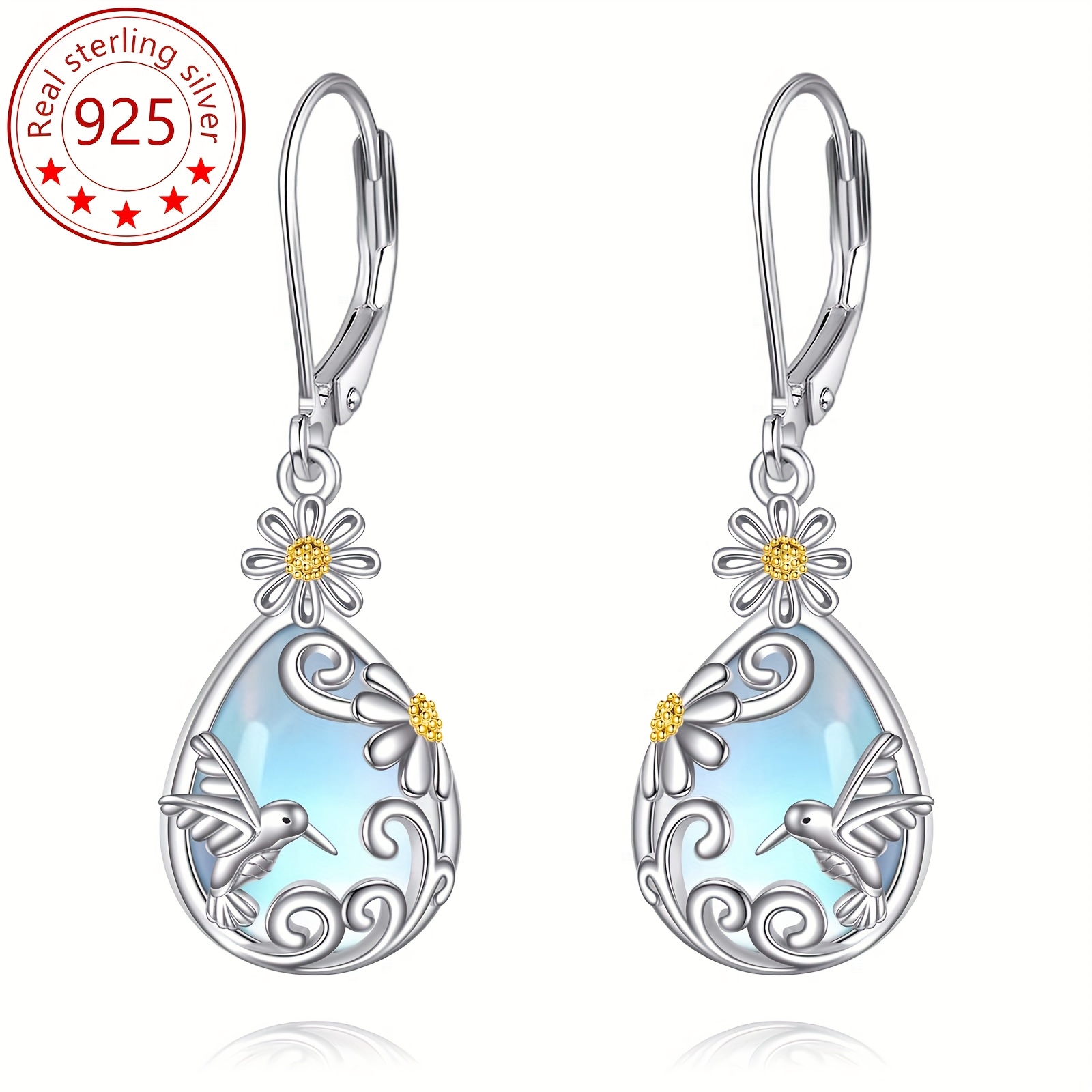 womens pure silvery french   earrings low allergy synthetic   925 pure silvery pendant earrings with bees hummingbirds dragonflies suitable for christmas gifts and anniversary gifts for mothers wives daughters and grandmothers Product details 8