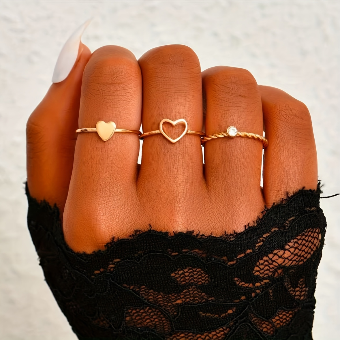 3pcs Easy Heart Decorate Ring Set Women's Additions Ladies Ring Daily Wear Suitable For Halloween Christmas, Holiday Dating Vacation Gift