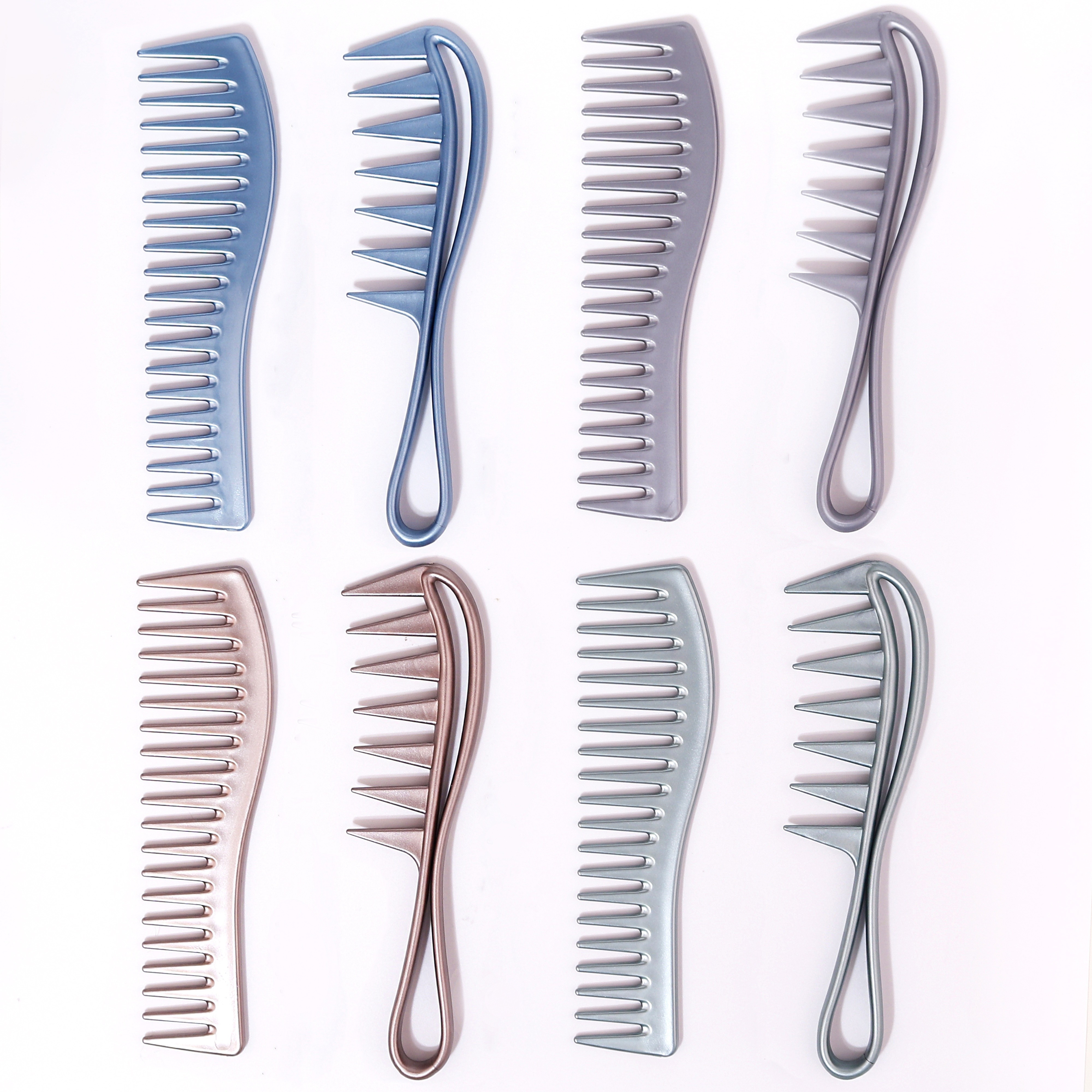 

2-pack Hair Styling Combs, Dual-sided Offset Wide-tooth Combs For Men, Plastic Bristle And Abs Handle, For Thin, Thick, Curly, Straight Hair, Professional Barber Salon Tool - Metallic Finish