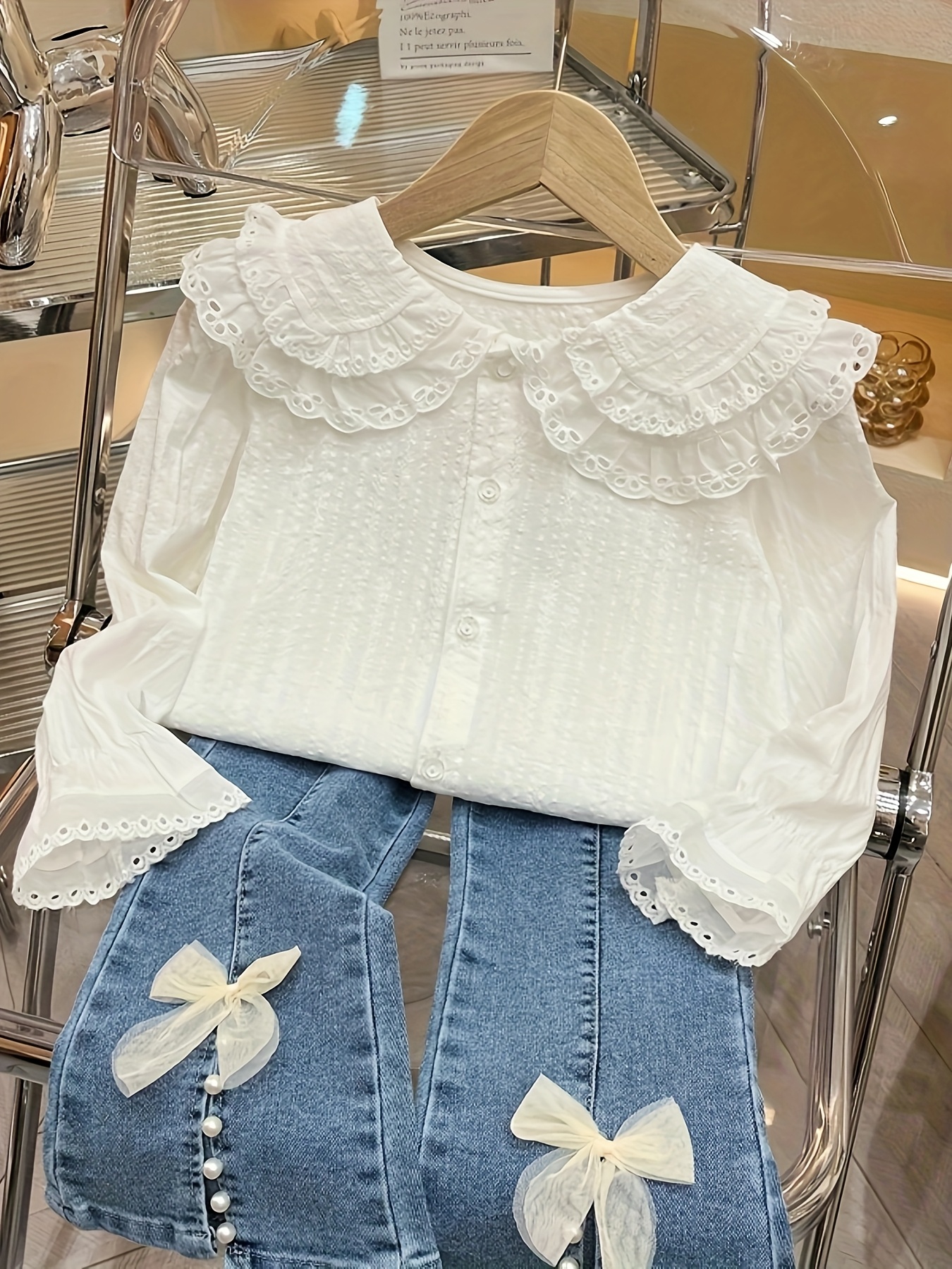 girls shirt long sleeved 2025 spring and autumn childrens double layer doll collar shirt girls top korean version   Product details 0