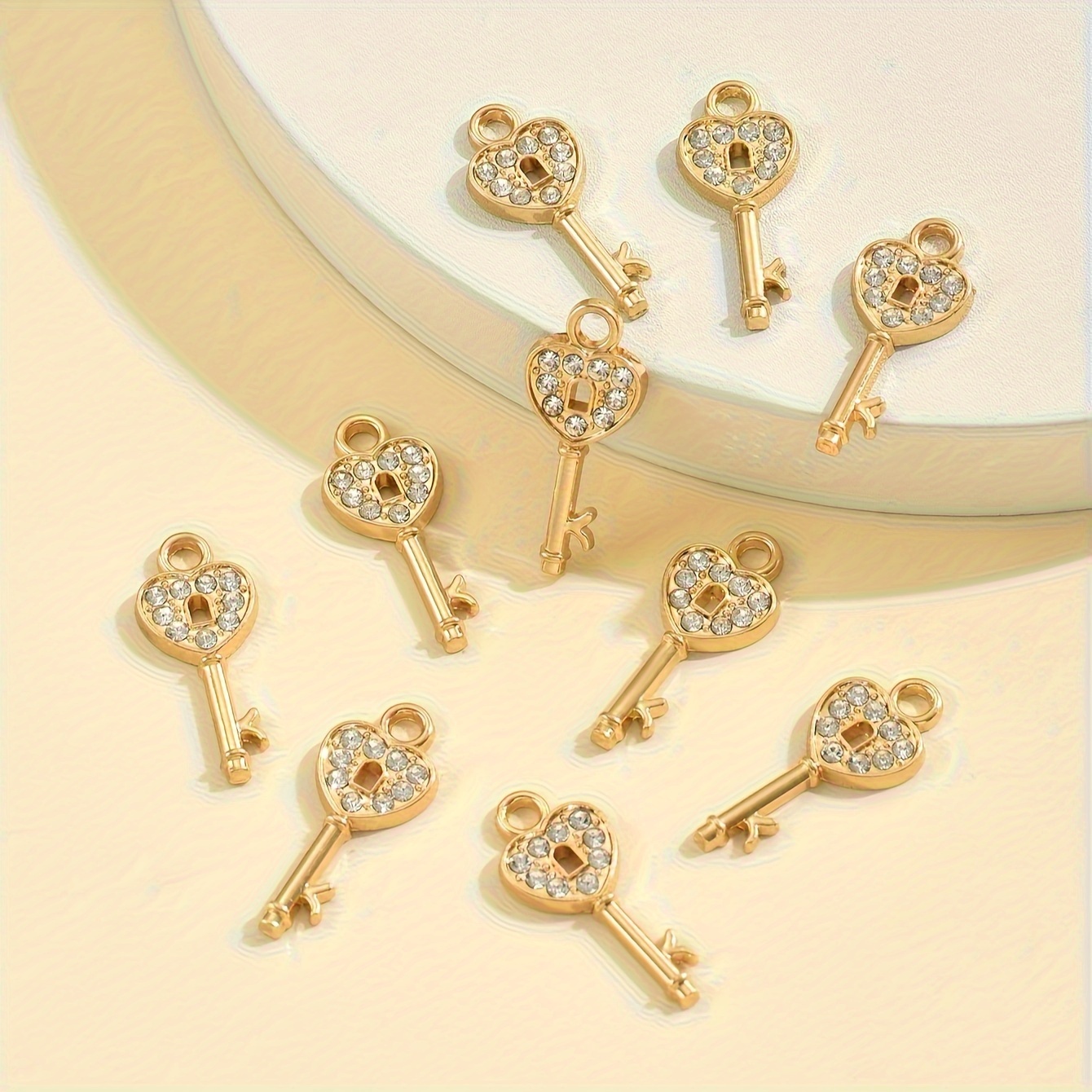 

10pcs Sparkling Rhinestone Key Charms, Zinc Alloy Pendants For Making - Necklaces & Earrings