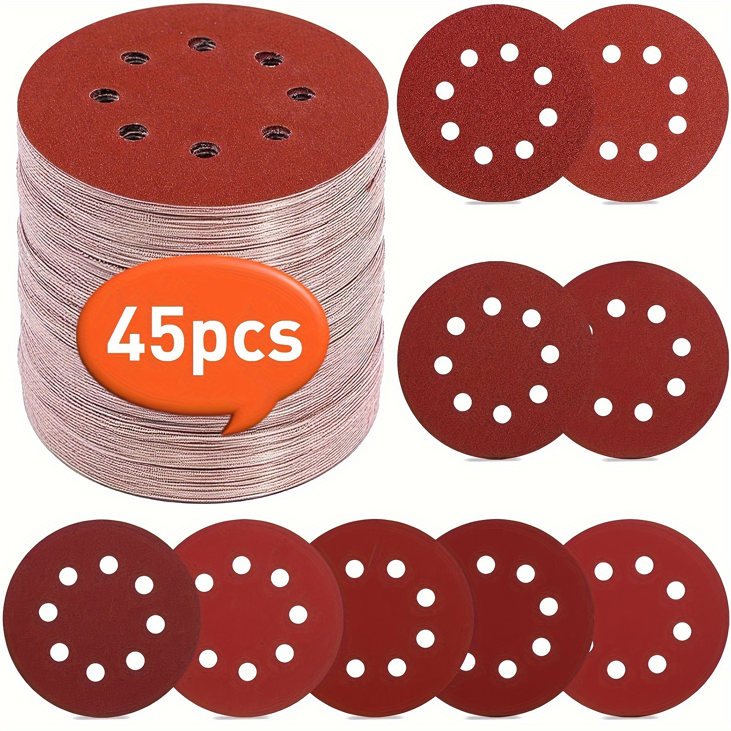 

45pcs 5 Inch Sanding Discs, 40 80 120 180 240 320 400 600 800 Grit Hook And Loop Sandpaper For Random Orbital Sander