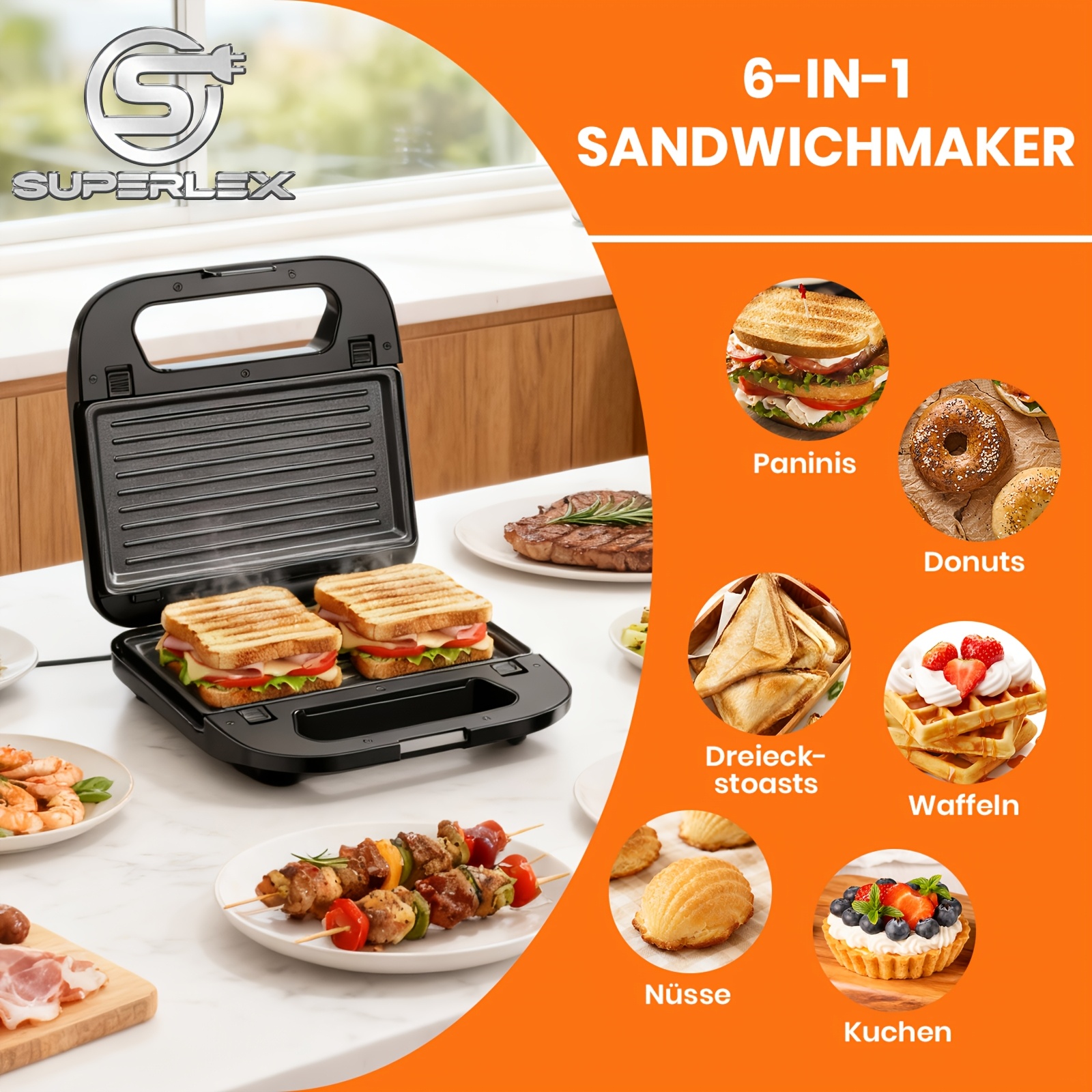 Superlex Six-in-one Multi-functional Baking Tray 6 Interchangeable Trays 750w Powerful Rapid Cooking , Easy Clean Prepare Breakfast And Snacks At Will