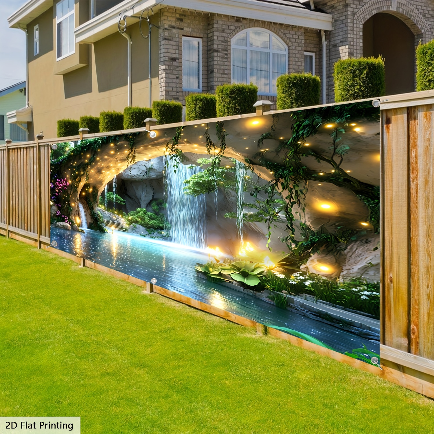 TEMU 1pc Large Size 2d Printing Of Small River Caves, Watching Waterfalls, , And Garage Door Decorations Banner- No Power Needed, Perfect For Outdoor