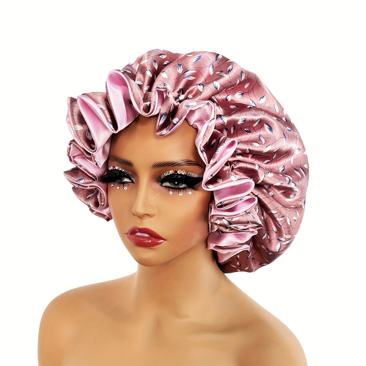 Image of Large Double-layered Bonnet, Hair Bonnet For Sleeping, Shower Cap, With Printed Patterns, Reusable Hair Care Wrap Cap Sleep Caps For Women Care