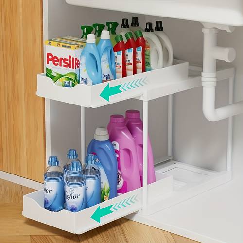 2 tier heavy duty black white pull out with sliding drawers metal frame plastic compatible organizer system slip design for under sink pantry laundry saving shelving unit no tools needed for
