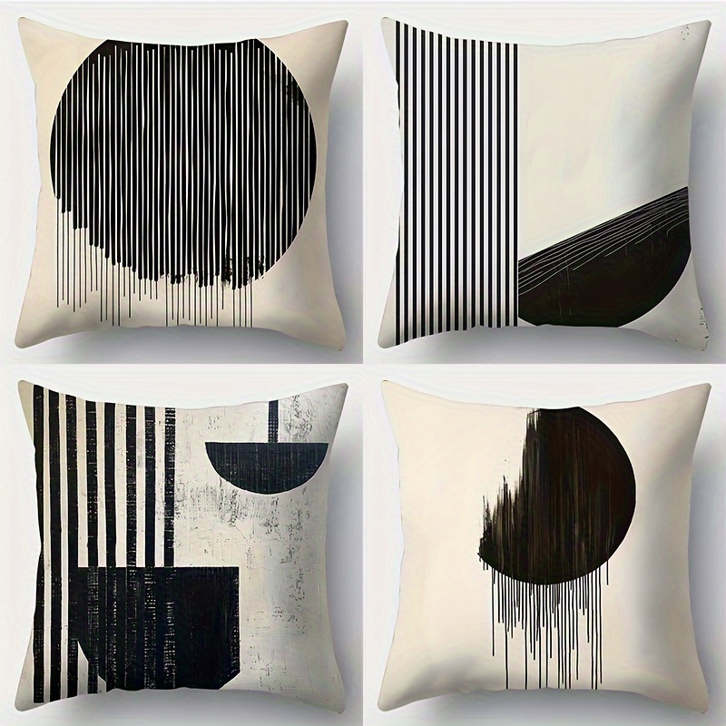 

4pcs New Pillow Set - Contemporary Style, Black & , 17.72"x17.72" Suitable For Living Room, Sofa, Bed, Bedroom, Home Decoration - No Pillow Included