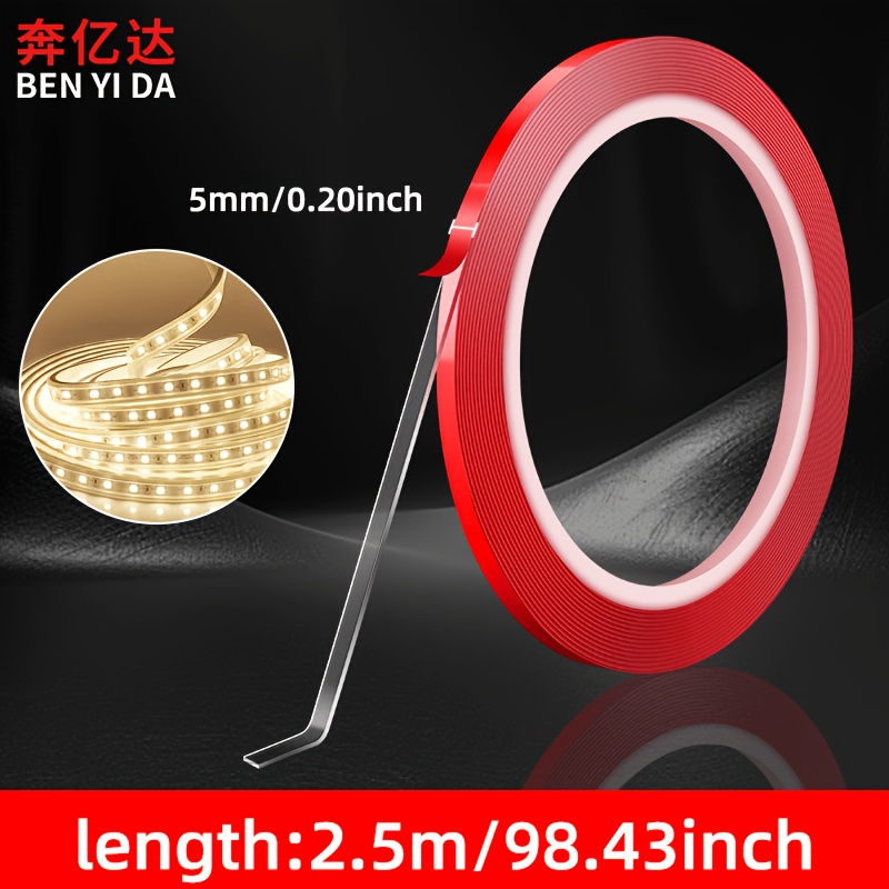 TEMU Cinta de cara para tiras LED, adhesivo nano acrílico fuerte de viscosidad para tiras de luz LED de vitrina de vinos, regletas, autoadhesiva, no