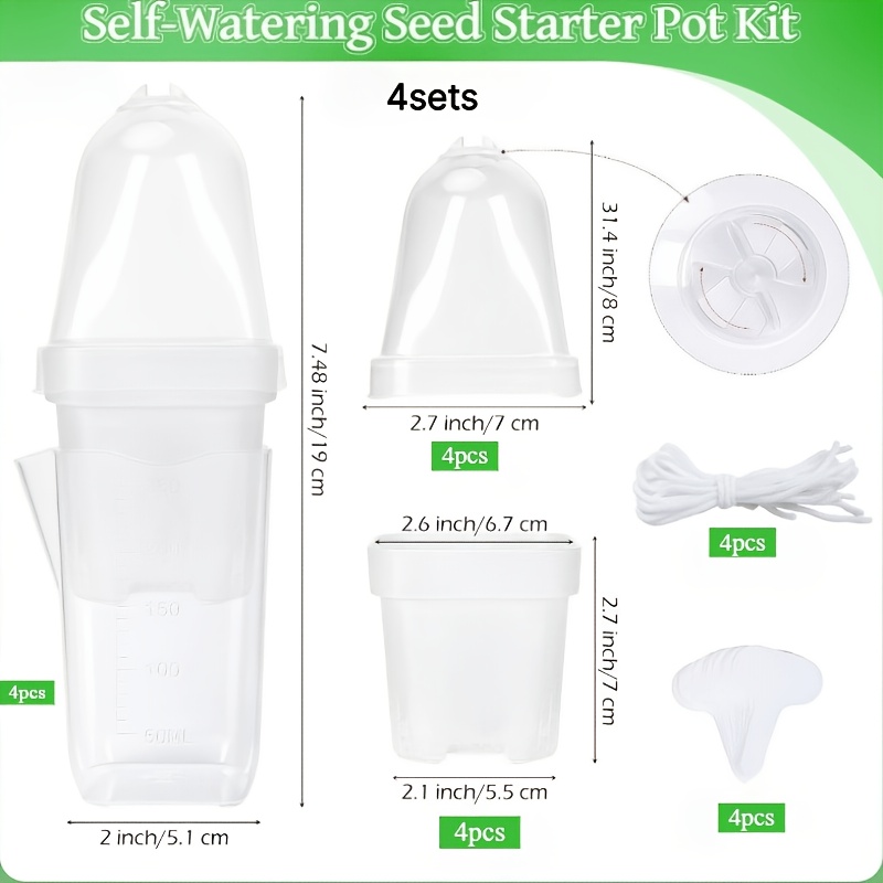 TEMU 4 Sets Self-watering Seedling Pots With Humidity Domes, Transparent Plastic Seedling Cups, Suitable For Seedlings, Herbs, Vegetables, Succulents