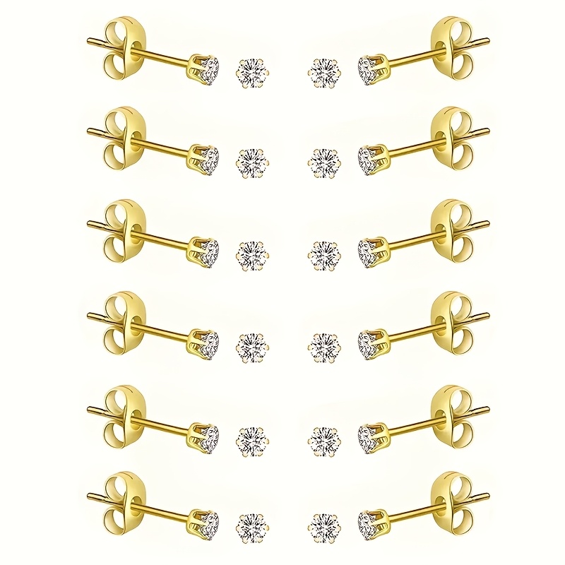 TEMU 12pcs/minimalist 304 304 304 304 Stainless Steel Earrings, 2mm/synthetic Cubic Ear Bone Studs, Suitable For Daily Wear, Without Battery