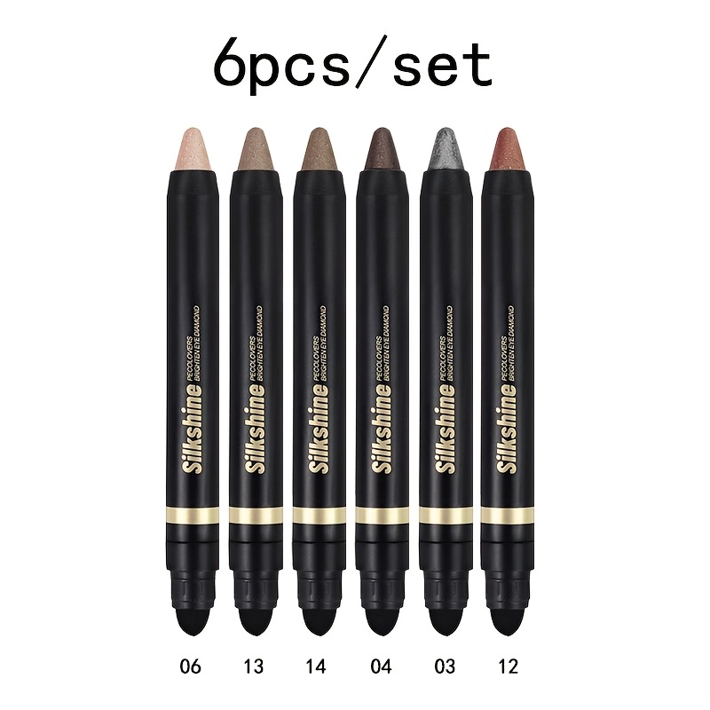 TEMU 6pcs Brown Neutral Metallic Eyeshadow Sticks, Brown Cream Glitter Pencil Crayons, Eyeliner, Waterproof Long Eyeshadow Sticks Makeup