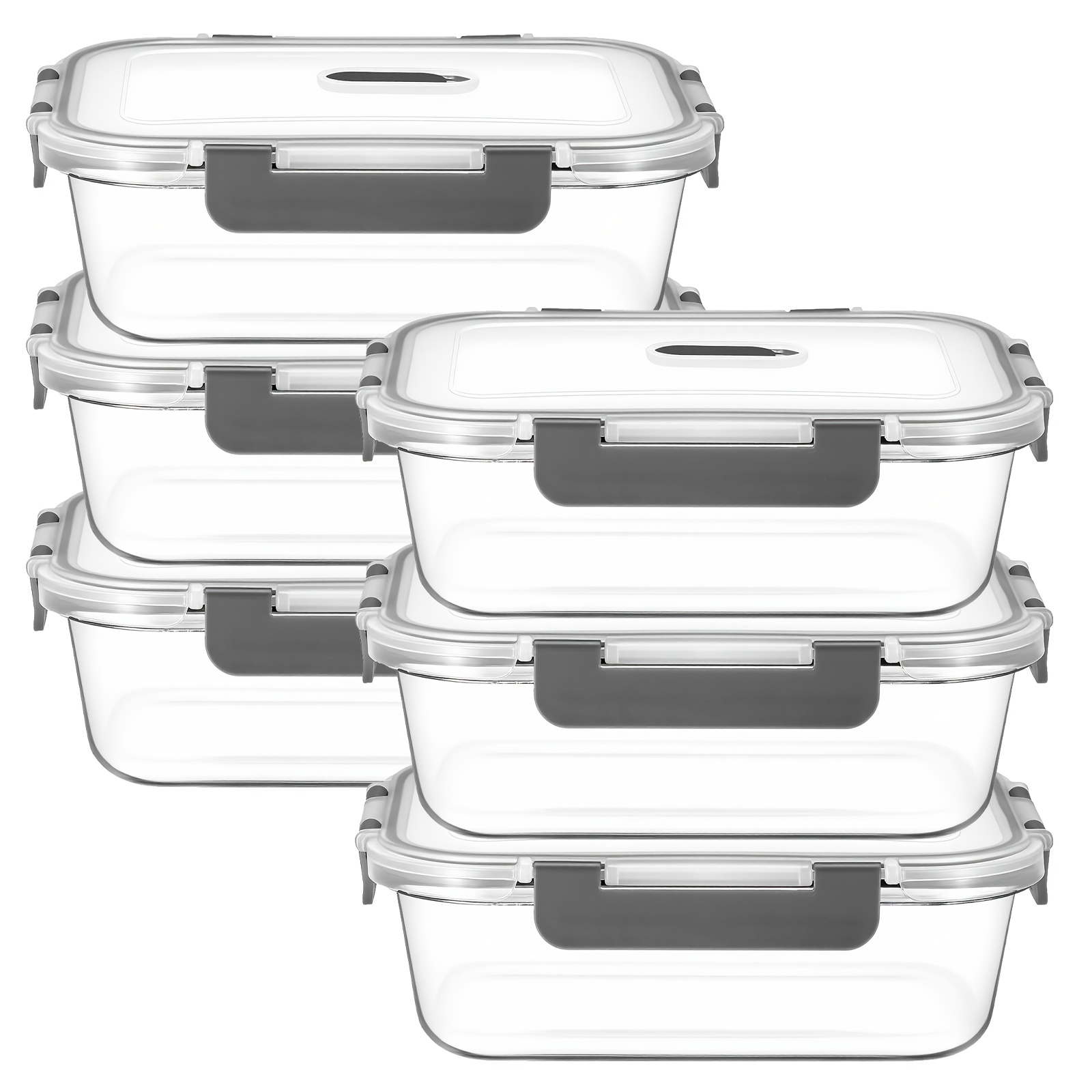 Image of 6pcs 1040ml Glass Food Storage Containers With Lids, Glass Meal Prep Containers With Lids, Grey Glass Food Containers With Lids, Snap Lock Glass Food Containers